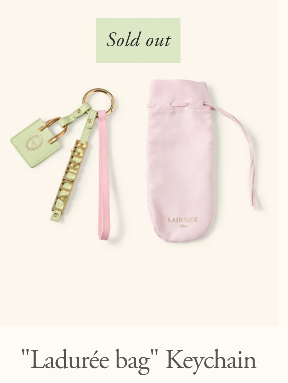 Laduree Pink+Green Key Holder Bag Charm Limited Edition Include DUSTBAG+Gift Box